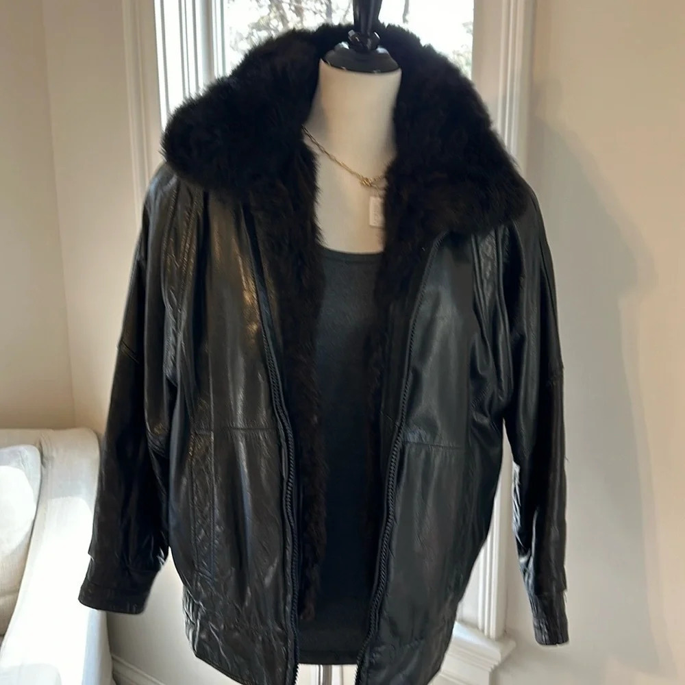 Vintage Marc by Andrew Marc Leather Jkt, lined w/removable NZ Opossum fur vest - Picture 8 of 13